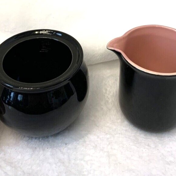 Pier 1 Imports Luminous Black and Pink Porcelain Creamer Sugar Bowl Set - Picture 3 of 6